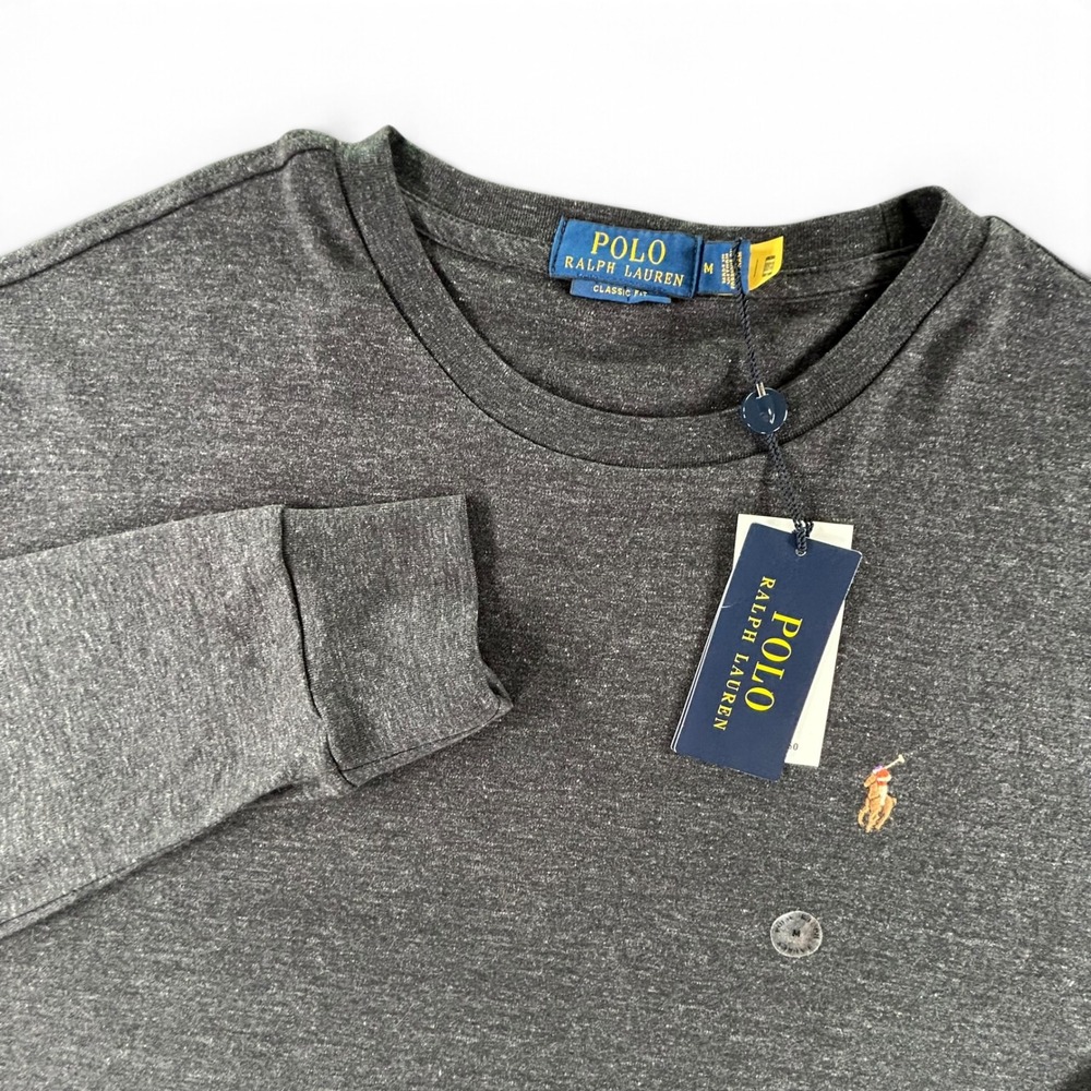 Polo Ralph Lauren Mens M Heather Gray Long Sleeve T Shirt Classic Fit Pony NWT